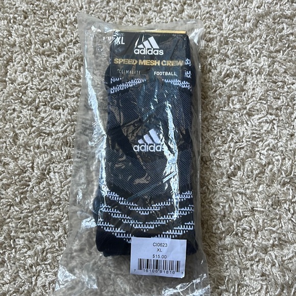 NWT adidas Speed Mesh Team Crew Black/White Climalite 1-Pair Size XL (12-16) - Picture 2 of 6
